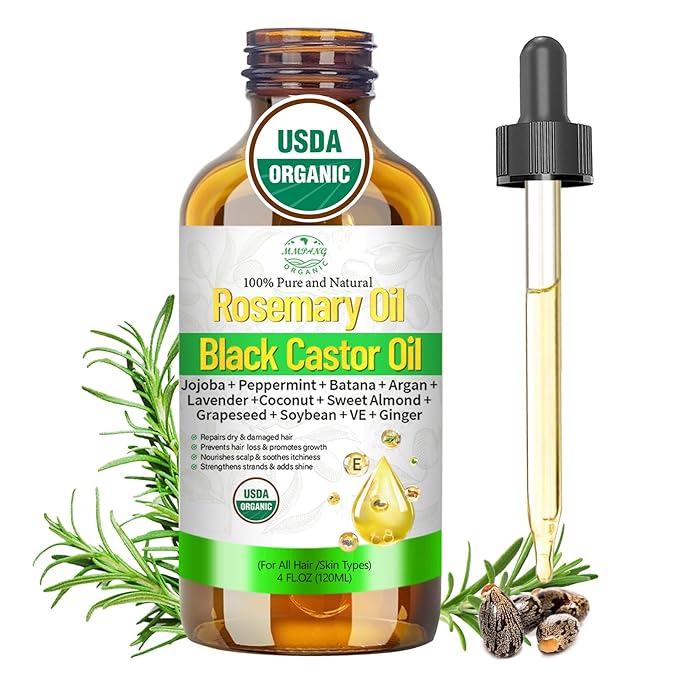 Organic Rosemary Oil for Hair Growth, Rosemary Oils with Castor – USDA Certified Cold Pressed Blend Hair Oil for Thicker, Fuller Hair, Soothe Itchy Scalp & Repair Damaged Hair – 4 fl oz