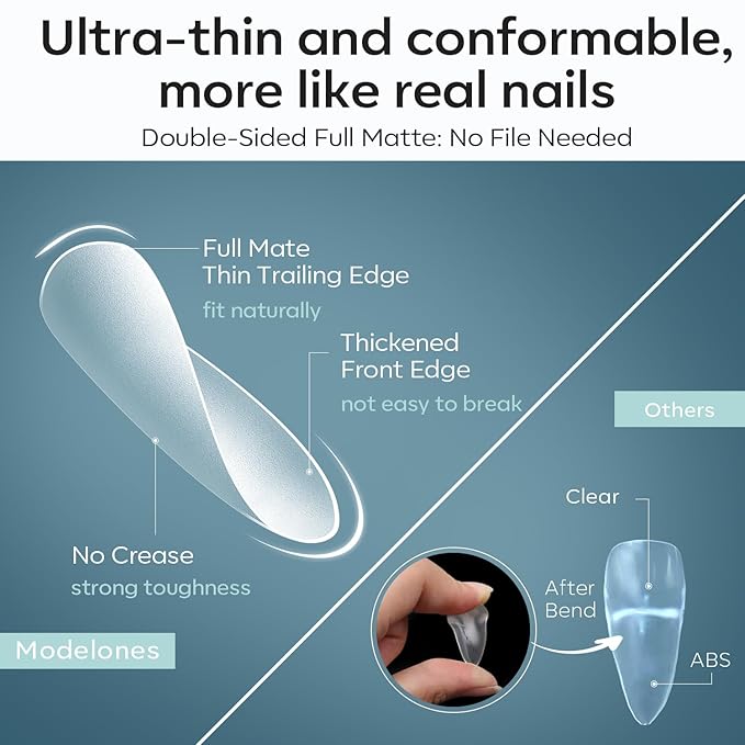 modelones Short Almond Fake Nail Tips - 510Pcs Full Matte Gel Tips Pre-shaped Full Cover Clear Acrylic Gel Kit False Press on Nails for Extension DIY Salon 15Sizes