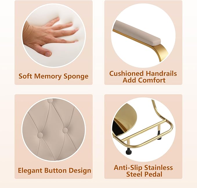 Barber Salon Chair for Hair Sylist, Hydraulic Salon Chairs, Height Adjustable Barber Chairs, Reclining Barber Styling Chairs, 360 Degrees Rotation Shampoo Chair for Barbershop (Grey-Golden)