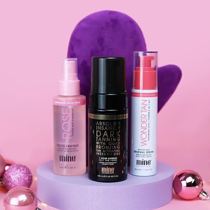 MineTan Holiday Bronze Self Tanning Gift Set - Stocking Stuffer for Her, Gift for Her, Beauty Lovers, Sunless Tanning Bundle, Travel Sized Self Tan for Body, Self Tan for Face