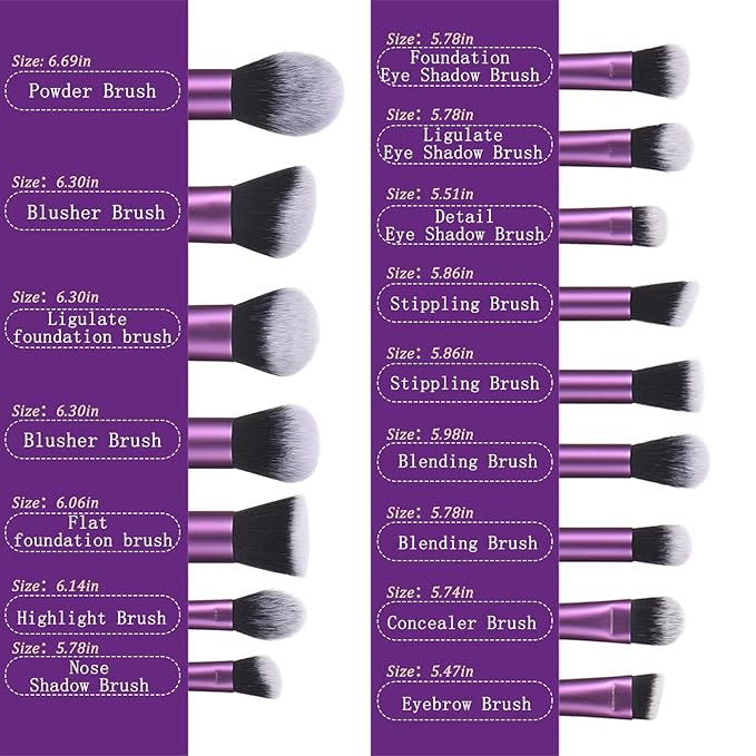 111 Makeup Brushes Set 22 Pcs Makeup Kit With Case Premium Soft Synthetic Hair Foundation Brush Concealer Brush Eyeshadow Brush Make up Brushes Set With Beauty puff (Purple, 22pcs)