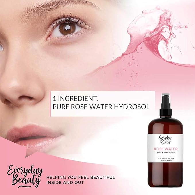 Rose Water Facial Toner - 16oz Bulk Alcohol-Free Vegan All Natural Refreshing for Face and Hair - Uplifts, Calming & Soothing for All Skin Types