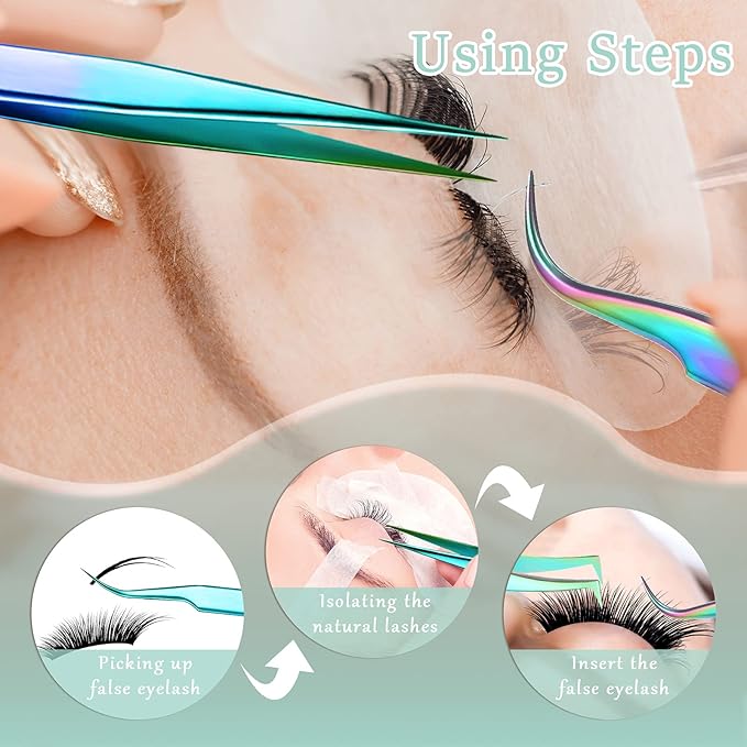 High Precision Lash Tweezers Set 6 Pack Stainless Steel Eyelash Extension Tweezers for Classic, Volume, Mega Volume Lashes, Facial Hair, Eyebrow, Hair Removal, Crafting Making(Rainbow)