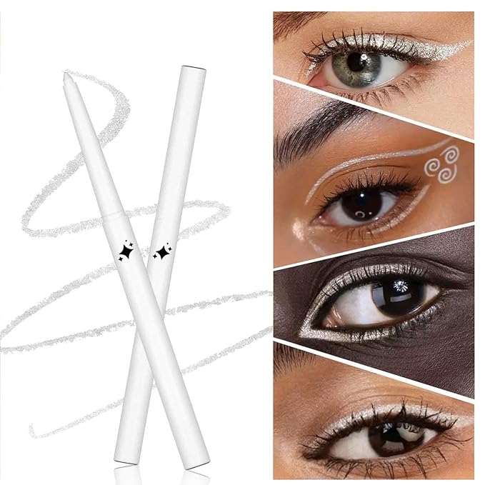 White Eyeliner Waterproof White Pencil Eyeliner Retractable white gel eyeliner Smudge-proof Long Lasting Hypoallergenic (01#)