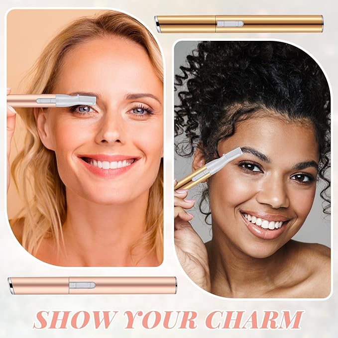 Chumia 2 Pcs Electric Eyebrow Trimmer Women Precision Face Razors Mini Shaver with Comb Christmas Women Gift Battery Operated Personal Epilator for Face Neck Fuzz Lips Leg(Gold, Light Pink)