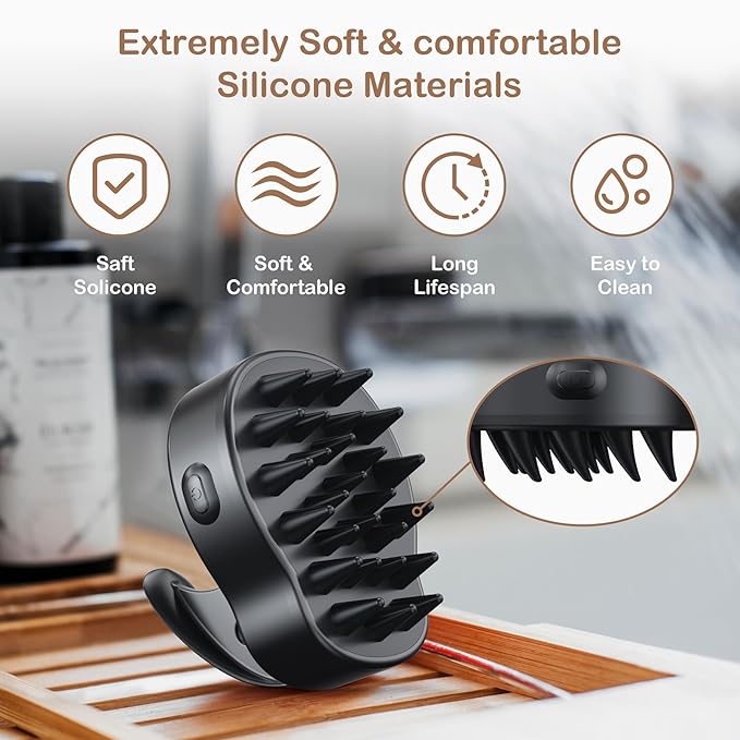 Electric Scalp Massager Hair Growth Brush with Soft Silicone Bristles,Head Scalp Massager for Relax,3-Level Vibration,IPX6 Waterproof for Hair Growth & Dandruff Removal Mothers Day Gifts(Black)
