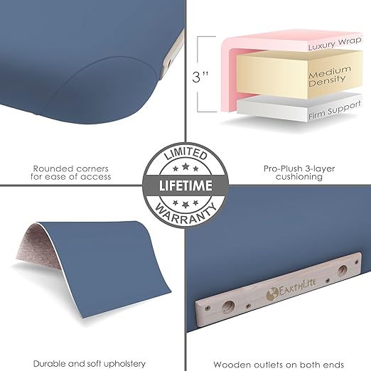 EarthLite Ellora Electric Lift Massage Table, Flat Table Top, Made in USA, 30" x 73, Mystic Blue