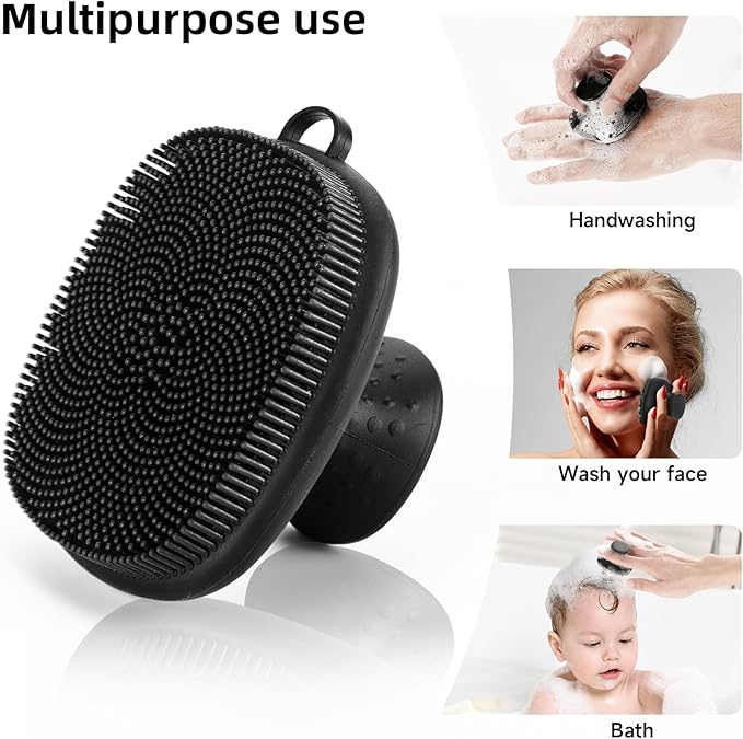 Face Scrubber, SANLESS Premium Silicone Face Scrubber Handheld Facial Cleansing Brush Skin Care Tools Body Scrubber Waterproof Face Brushes for Men Women Exfoliating, Black