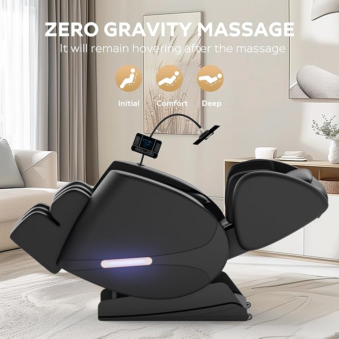 EXQUISLIFE Full Body Massage Chair with Zero Gravity, Massage Chair Recliner with Heating, Airbags, Foot Roller, Touch Screen, Bluetooth Speaker