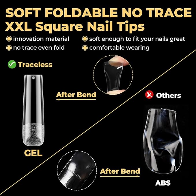 UNA GELLA Extra Long Tapered Sqaure Nail Tips, No C Curve Pre-file 120Pcs Square Press on Nails XXL Long Square Gel Nail Tips Full Cover Acrylic Straight for Nails Extension Art DIY Salon 12 Sizes