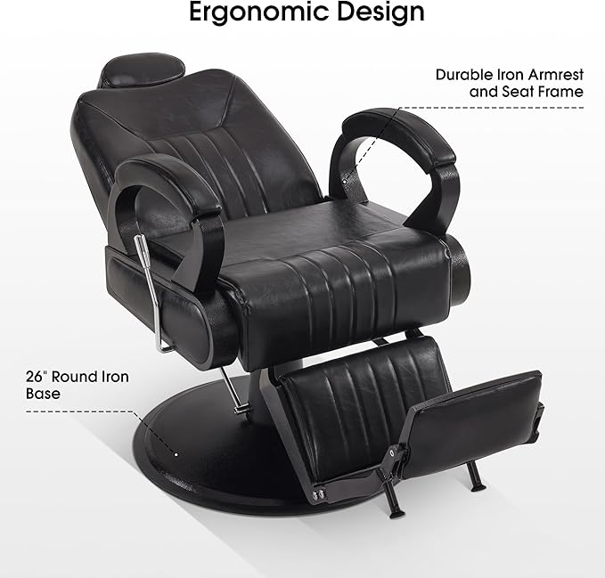 BarberPub All Purpose Barber Chair with Heavy Duty Pump,Reclining Adjustable Swivel Hair Styling Spa&Salon Chair for Hair Stylist, Home Salon,Barbershop 9502 (All Black)