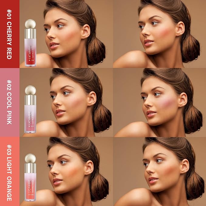 UCANBE 3 PCS Liquid Blush Makeup Kit, Soft Cream Face Blush for Cheeks, Dewy Cheek Tint, Easy to Blend & Light Weight Face Blushes for Women Girls(02)