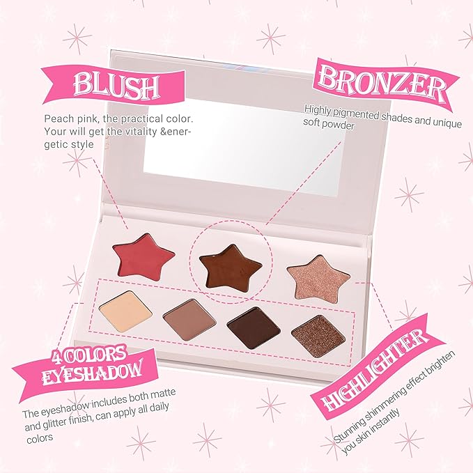 VIOLA HOUSE All In One Face Palette,Velvety-Smooth Buildable & Blendable Formulas,Bronzer,Eye shadow,Highlight 8.5g (Dark)