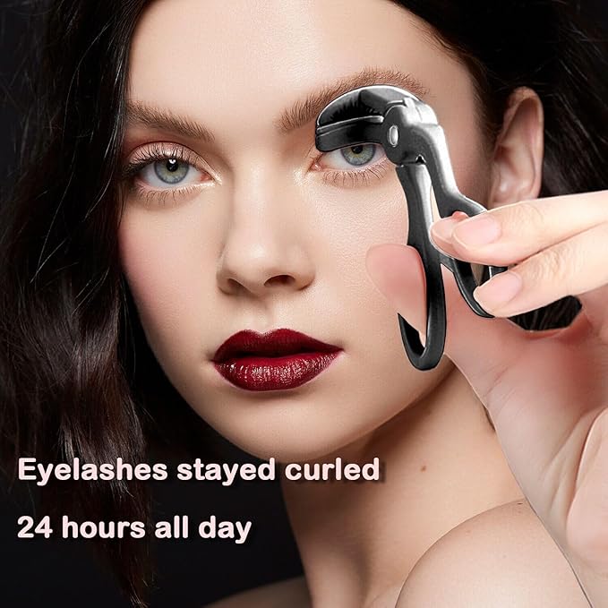Eyelash Curlers - Plastic Eyelash Curler with Silicone Refill Pads Premium Cute Small Eye Lash Curler for No Pinching or Pulling Lash Curler Makeup Tool for Women Girls Eyelash, Black