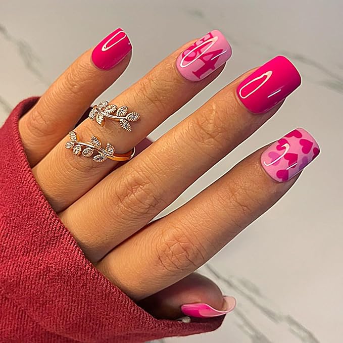 Yivaiks Square Press on Nail Short Fake Nails With Glue on Acrylic Nails for Women Stick on Nails Artificial Nails Press ons Short Nails Kit 24pcs