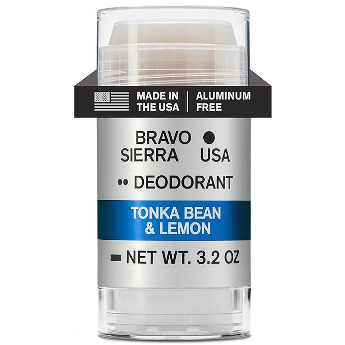 Aluminum-Free Deodorant for Men by Bravo Sierra, 1-Pack - Contains Natural Ingredients –Long Lasting All-Day Odor and Sweat Protection -Tonka Bean and Lemon, 3.2 oz -Paraben-Free, Vegan & Cruelty-Free