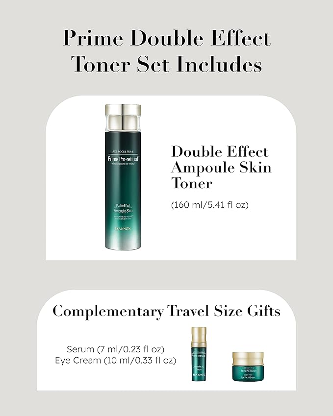 ISA KNOX AGE FOCUS PRIME Double Effect Ampoule Toner, PRIME Wrinkle For All Serum & PRIME Eye For All Cream (177 ml/5.99 fl oz) - Korean Skin Care by LG Beauty. Daytime Retinol.