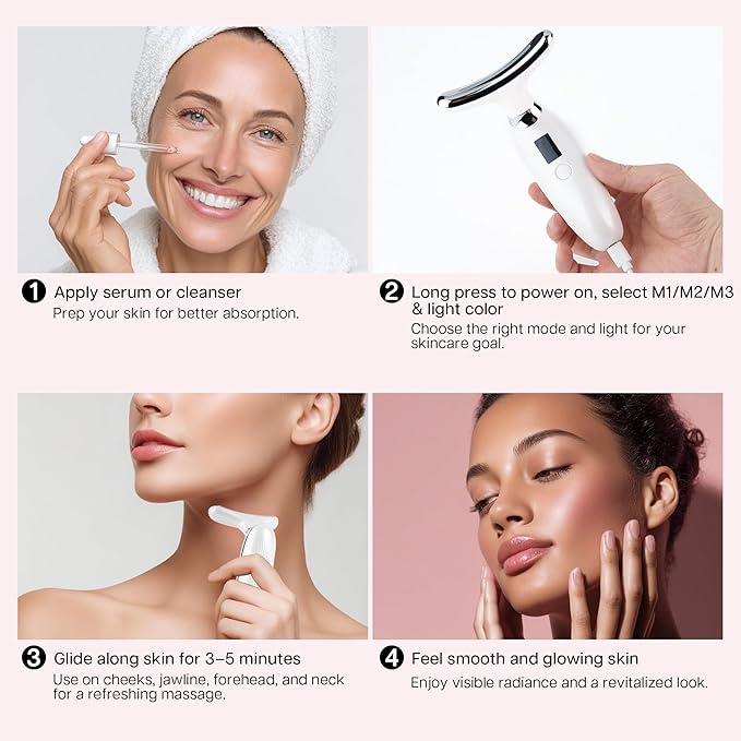 VRAIKO Lilac 7-in-1 Beauty Massager for Face and Neck - Jawline Lifting & Firming - Face Lymphatic Drainage Massager for Anti Aging Wrinkle, Forehead Lines, and Dark Circles, White