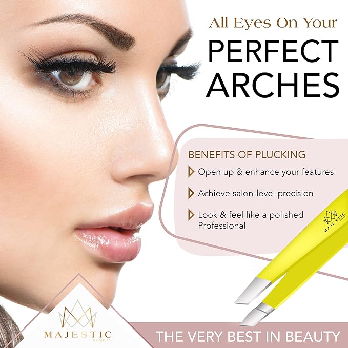 Majestic Bombay Fine Point + Slant Tweezers for Women and Men – Splinter Ticks, Facial, Brow and Ingrown Hair Removal–Sharp, Needle Nose, Surgical Tweezers Precision best tweezers for chin hair