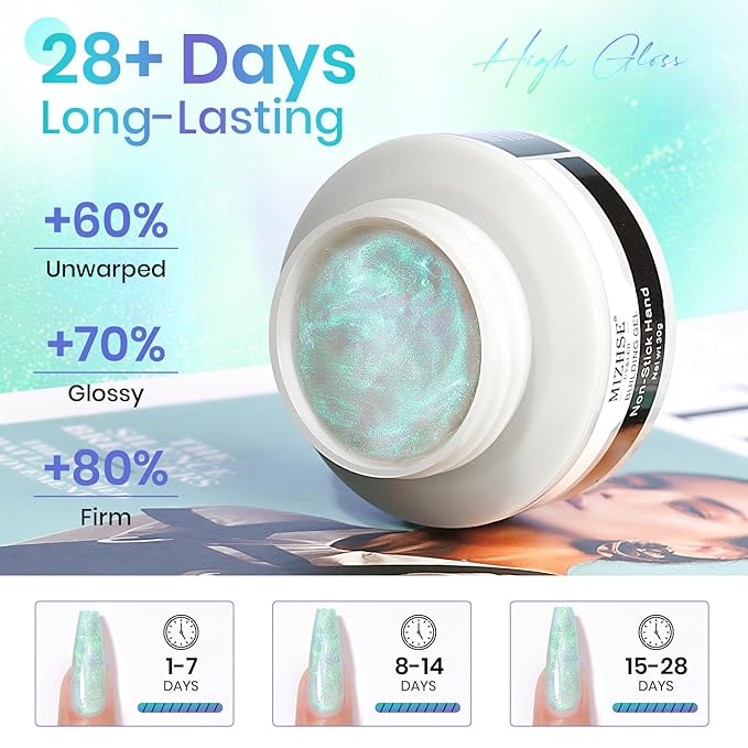 MIZHSE Mermaid Aurora Solid Builder Gel, 1oz Hard Gel for Nails 3D Non-sticky Builder Gels Polish Soak Off for Nails Salon Home DIY Manicure