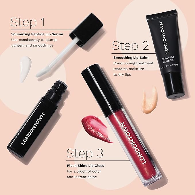 LONDONTOWN Volumizing Plumping Lip Serum Clear High Shine Hydrating Non-Sticky Lightweight Lip Booster with Peptides and Hyaluronic Acid