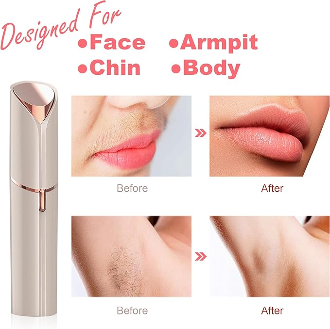 Facial Hair Removal for Women, Mini Hair Remover, Electric Razor Shaver Portable Bikini Epilator for Lips, Chin, Armpit, Peach Fuzz, Fingers, Neck, Cheek and USB Rechargeable (Gold)