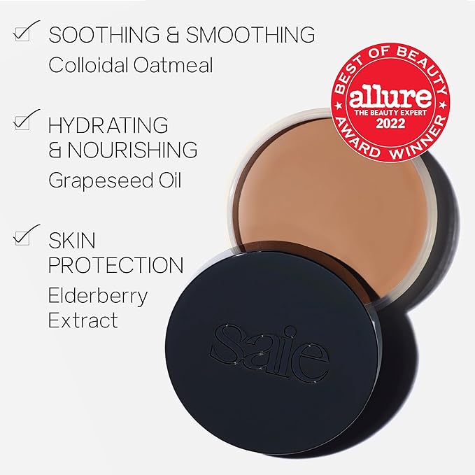 Saie Sun Melt Cream Bronzer - Buildable Balm Face Bronzer for Effortless Sculpting - Cream Contour Enriched with Vitamin C, Nourishing Skincare Ingredients & a Natural Finish - Deep Bronze (1 oz)