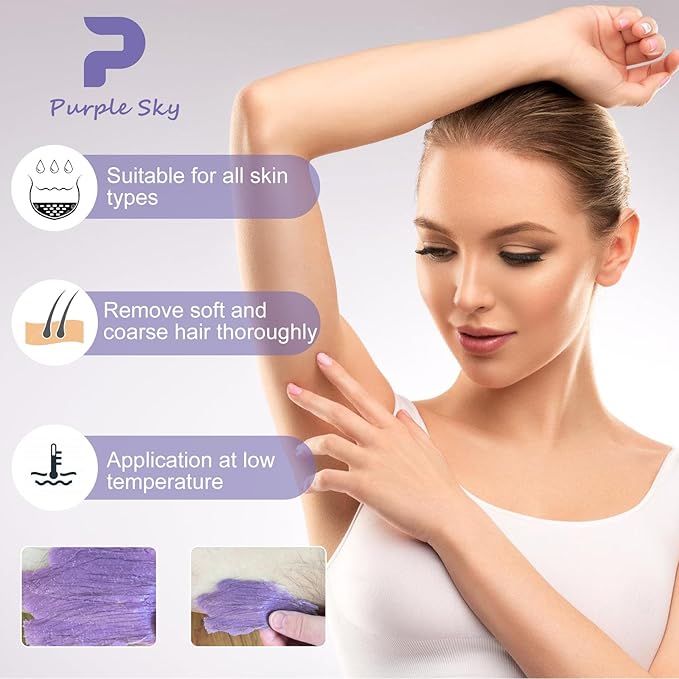 PURPLESKY 80oz Hard Wax Beads Bulk - Hair Removal Waxing for Body Face Back Underarm Leg - At Home Salon - SPA Choice - Quick Coarse Remove - Long Lasting