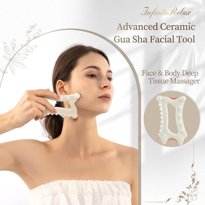 Ceramic Body Gua Sha Tools, Advanced Trigger Point Massage Tools, Korean 괄사 Gua Sha Facial Tools, Lymphatic Drainage Tools Gifts for Mother Women Men(Dual Row Style)