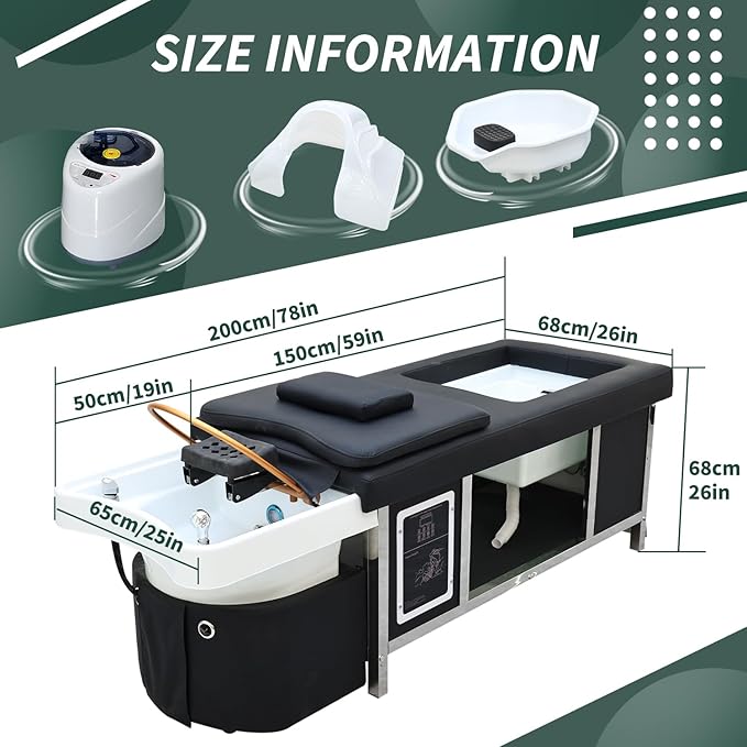 Head Spa Bed with Footbath, Japanese Headspa Equipment with Water Circulation & Fumigation, Light Therapy Massage Table for Barbershop, Salon Station,Foot Bath