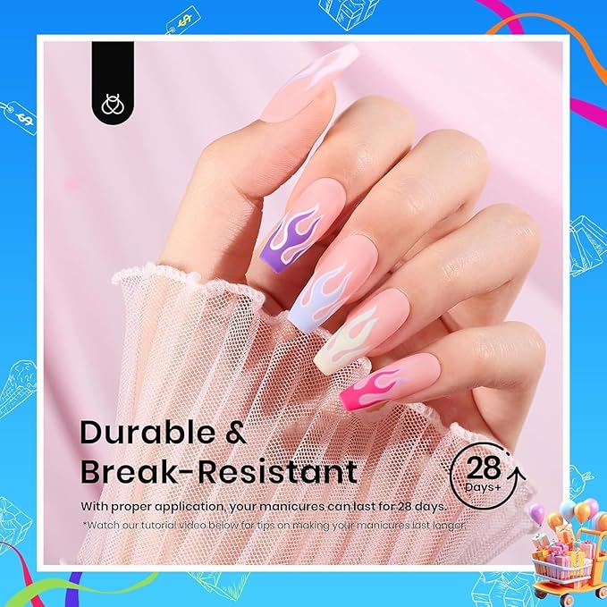 Beetles Gel Nail Tips Medium Coffin Etch X, 12 Sizes 288Pcs Pre Shaped Half Matte Full Cover Press On False Nails for Pastel Acrylic Fake Nail Extensions Kit Salon Manicure Gift for Women