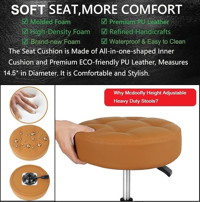 Adjustable Heavy Duty Stool - Rolling Stools with Locking Caster Wheels - Swivel Stools Backless Chair for Home Kitchen Office Shop Tattoo Lash Tech Pedicure (Camel, Height 22 to 30 in)