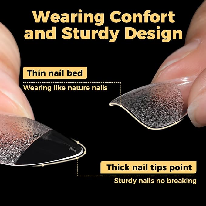 UNA GELLA Short Almond Gel Nail Tips, 600 Pcs Pre-Filed Short Nail Tips Almond Shape Half Matte Press On Nails 12 Sizes Full Cover Clear Fake Nails for Extension Home DIY Salon with Box