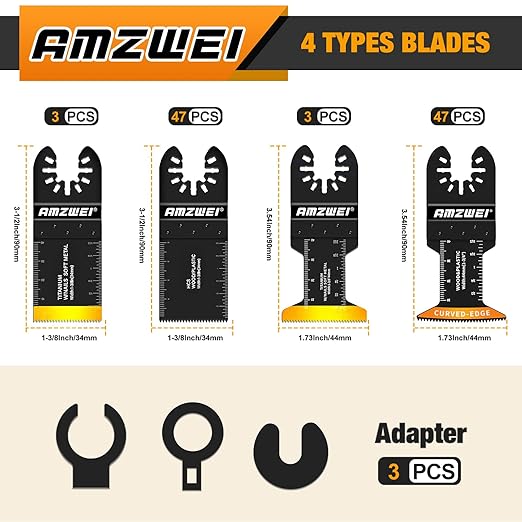 100PCS Titanium Oscillating Tool Blades, Professional Curved Edge Saw Blades Metal Wood Plastic Cuts 4 Types Quick Release Multi Tool Blades Compatible with Dewalt Milwaukee Ryobi Rockwell