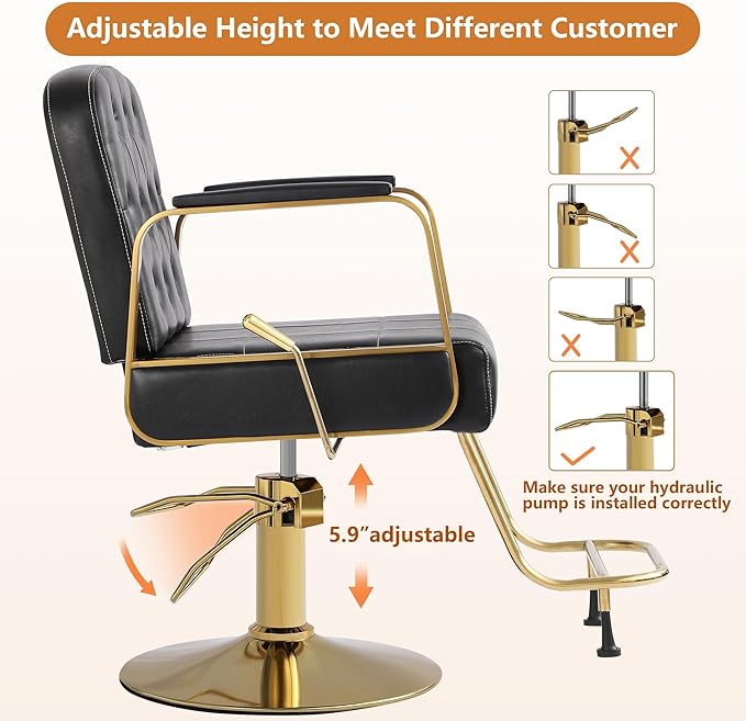 Barber Salon Chair for Hair Sylist, Hydraulic Salon Chairs, Height Adjustable Barber Chairs, Reclining Barber Styling Chairs, 360 Degrees Rotation Shampoo Chair for Barbershop (Black)