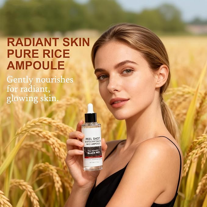 Black Rice Peel Shot Glow Ampoule, Black Rice Peeling Ampoule Exfoliant for Face Body, Pore Minimizing & Deeply Soothing Hydration, for All Skin Types, 80ml/2.7 oz