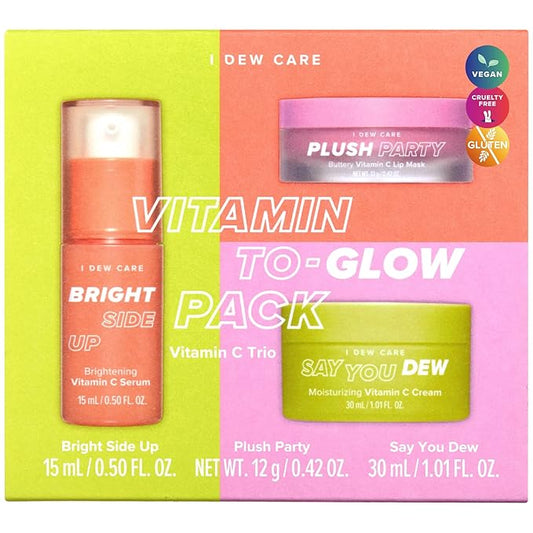 I DEW CARE Skin Care Set - Vitamin To Glow Pack | Niacinamide, Glass Skin Smoother, Vegan, Cruelty Free, Travel Size, Moisturizing Balm, For Dry Lips, Nourish, Hydrate, Illuminating, Stocking Stuffers