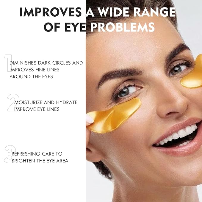Eye Gel Patch（30 Pairs）Under Eye Patches Mask Essence Extract Under Eye Gel Pads to Reduce Puffy eyes, Dark Circles and Wrinkles (Gold)