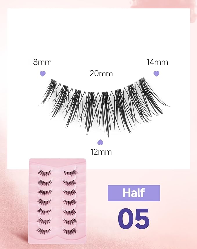 Manga Half Lashes Anime Spiky False Eyelashes Japanese Asian 3/4 Lashes Natural Wispy Fake Eyelashes 7 Pairs Pack Half-05