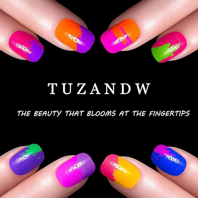 Purple Ombre French Tip Press on Nails Short Coffin Fake Nails with Rhinestones Design Glitter Acrylic Nails Press ons Cute Gradient Glue Stick on Nails for Women 24 Pcs