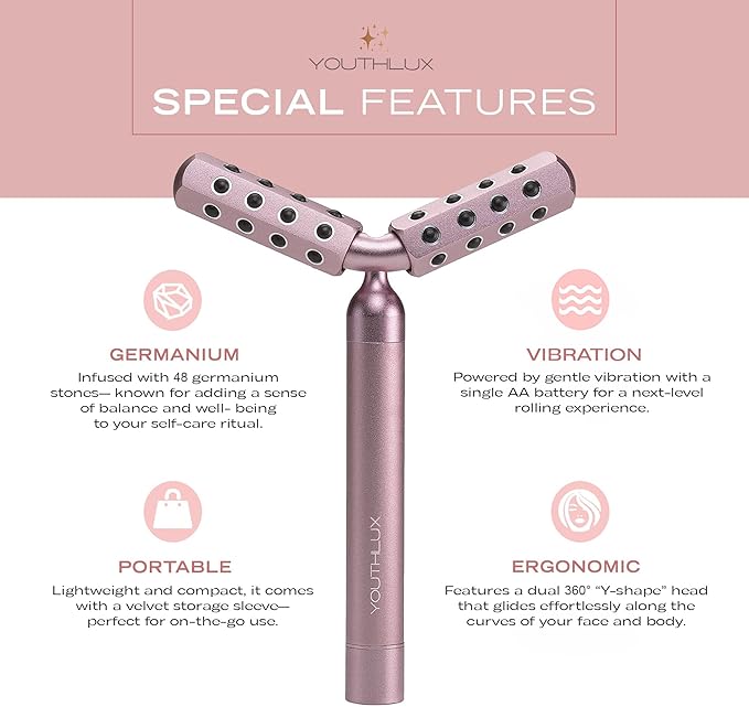 Revolution Roller - Germanium Stone Uplifting Face/Body Beauty Massage Tool/Roller/Wand for Skin Tightening/Firming, De-Puffing, Anti-Aging (Rose Gold)
