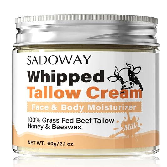 SADOWAY Beef Tallow for Skin: Handmade Beef Tallow for Face - Organic Grass-Fed Whipped Beef Tallow and Honey Balm Tallow Face Moisturizer Smooth Soft for Dry Skin