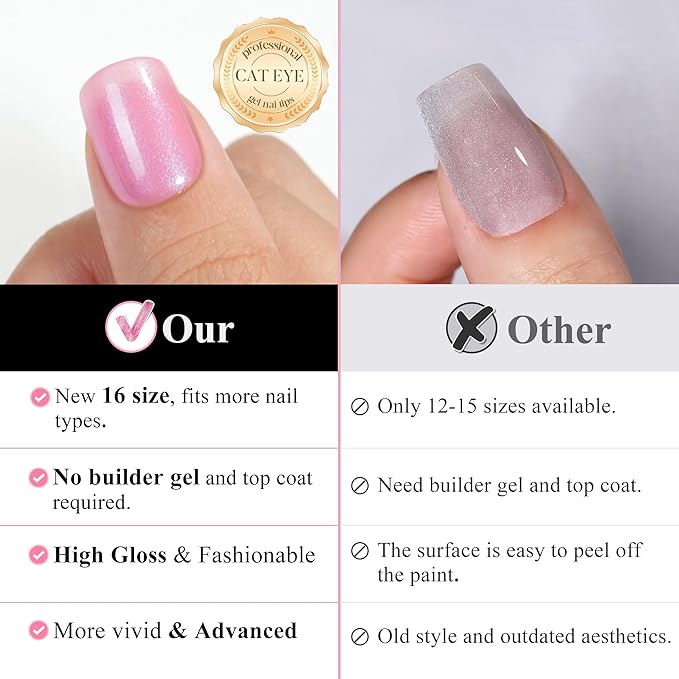 Jofay Fashion Press on Nails Short - 5 Styles Fake Nails with Pink & Blue & Purple Collection Mermaid Meal, Glossy Acrylic False Nails Reusable Full Cover Stick on Fake Nails, 16 Sizes