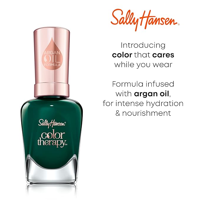 Sally Hansen Color Therapy, Serene Green, Argan Oil, Long Lasting, Nail Treatment, Semi Opaque, Shiny Green Nail Polish