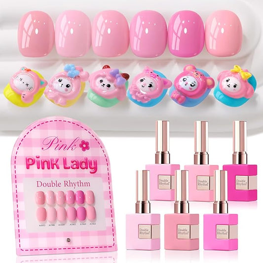 Double Rhythm 6 Pcs 15 ML Gel Polish Set Same Color Same Bottle Soak Off Gel Polish Kit Nail Art Manicure Salon DIY at Home for Women (Neutral Skin Pink Nude Beige -T6-53)