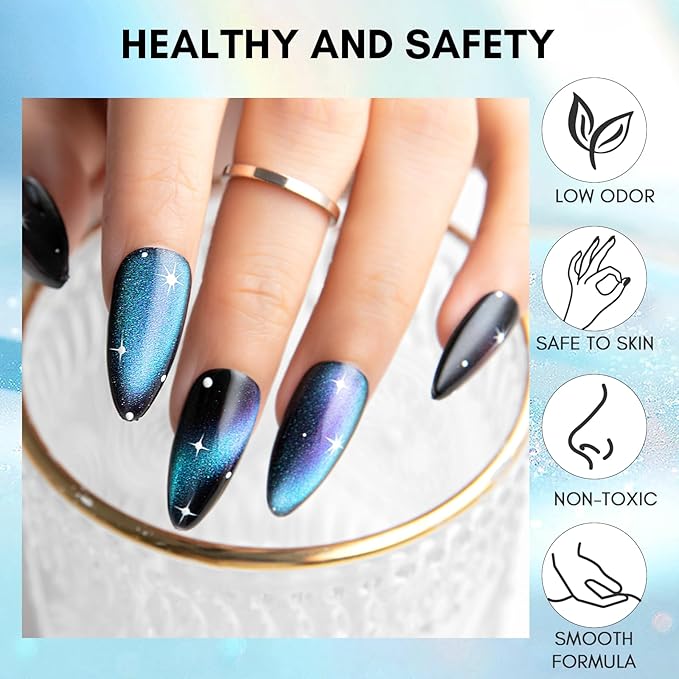 Makartt Blue Cat Eye Gel Nail Polish: Magnetic Glitter Gel Polish Soak-Off UV/LED with Aurora Effect, Long-Lasting Black Hole Shine, Comes with Magnet Stick Salon Home Nail Art 10ml
