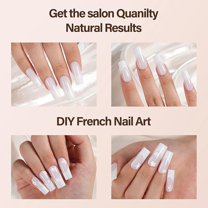 150Pcs French Gel Nails, Vansiho White French Tip Press on Nails, Milky White Long Square Soft Gel Nail Tips, Acrylic Fake Nails for Nail Art DIY 15 Sizes