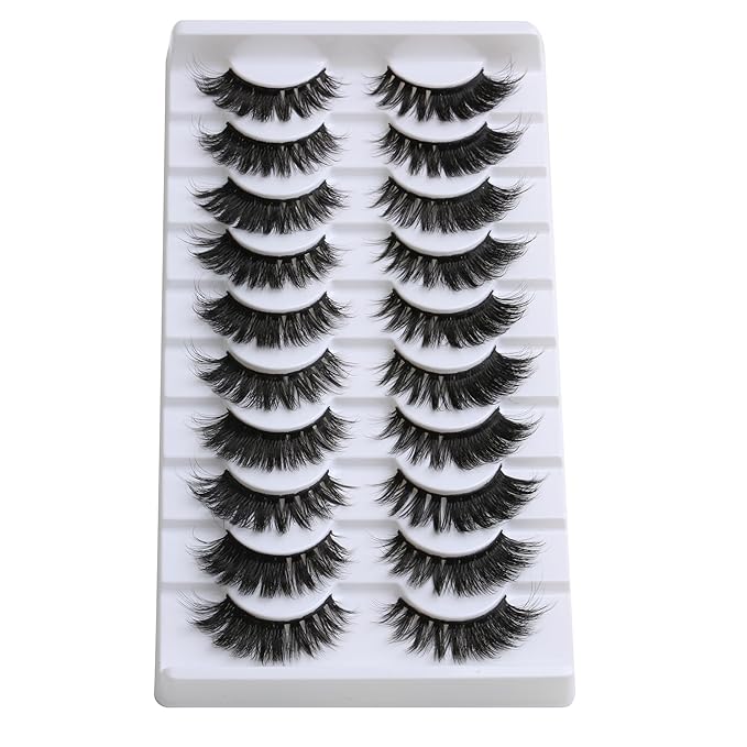 SUNWELL False Eyelashes 16mm Mink Lashes 8D Fluffy Cat Eye Faux Mink Lashes Strip Lashes Soft Reusable Luxury Volume Fake Eyelashes 10 Pairs Pack