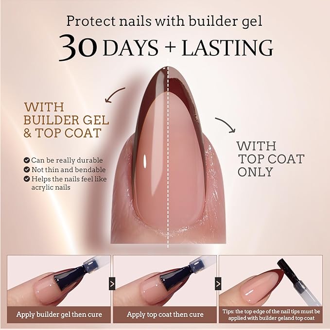 BTArtboxnails XCOATTIPS Press on Nails - French Tip Press on Nails, Fall Nails Short Almond Nail Tips, Skin Tones Soft Gel Nails False Nail, Soak Off Acrylic Nails Extensions Art