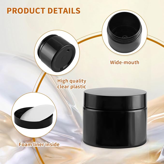 24 Pack 8 Oz Plastic Containers with black Lids, Empty BPA Free and Refillable Cosmetic Jars Travel Containers for Creams, Lotion, Bath Salts, Sugar Scrub, Slime, Lip Scrub, Makeup